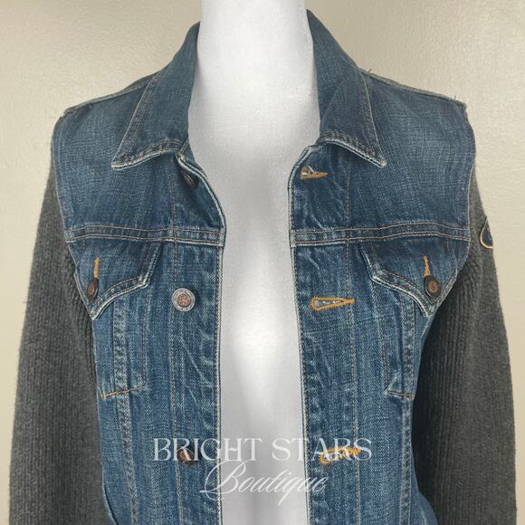 Rare Knit Wool Sleeve Denim Jacket ASO Rory Gilmore Girls Vintage Casual Y2K - Picture 11 of 12